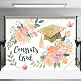 Aperturee - Aperturee Watercolor Floral Leaf Gold Cap Congrats Grad Backdrop